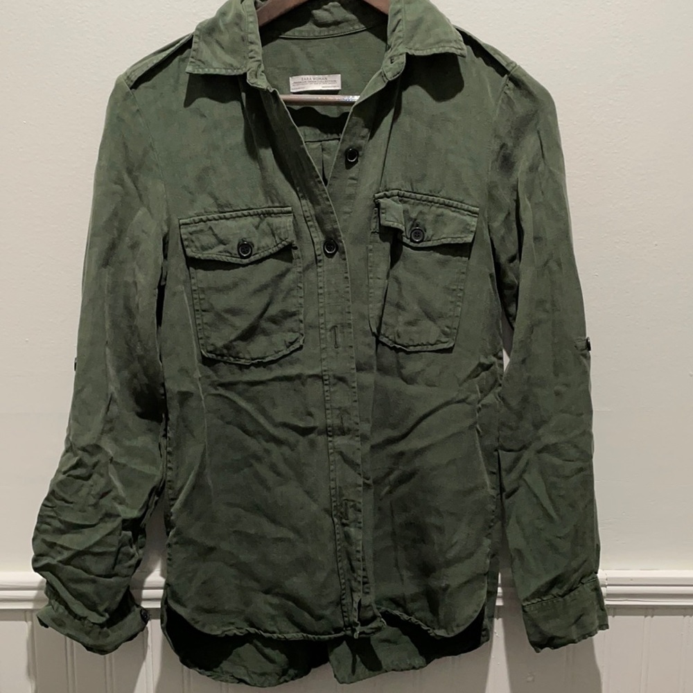 Zara green button down utility shirt. Size XS.